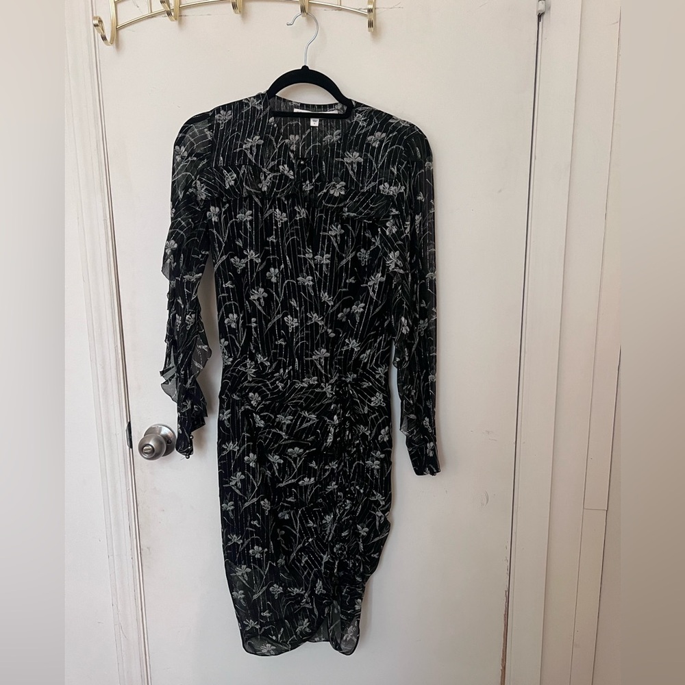 Veronica Beard Black Floral Silk Dress